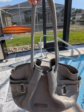 Cole Haan Vintage  Village II Anthracite Pebbled Leather Shoulder Bag Pewter